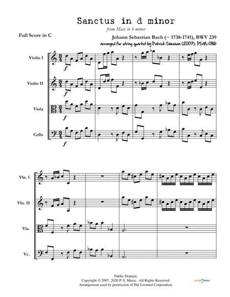 Sanctus In D Minor - Full Score And Parts